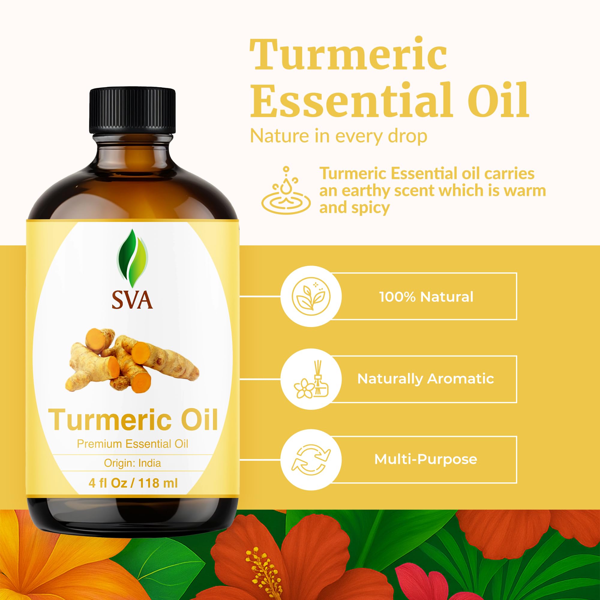 Diffuseur aromathérapie avec huile curcuma SVA Organics pour parfum épicé.