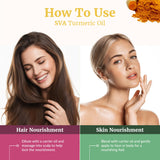 Massage corporel avec huile curcuma SVA Organics pour bien-être.