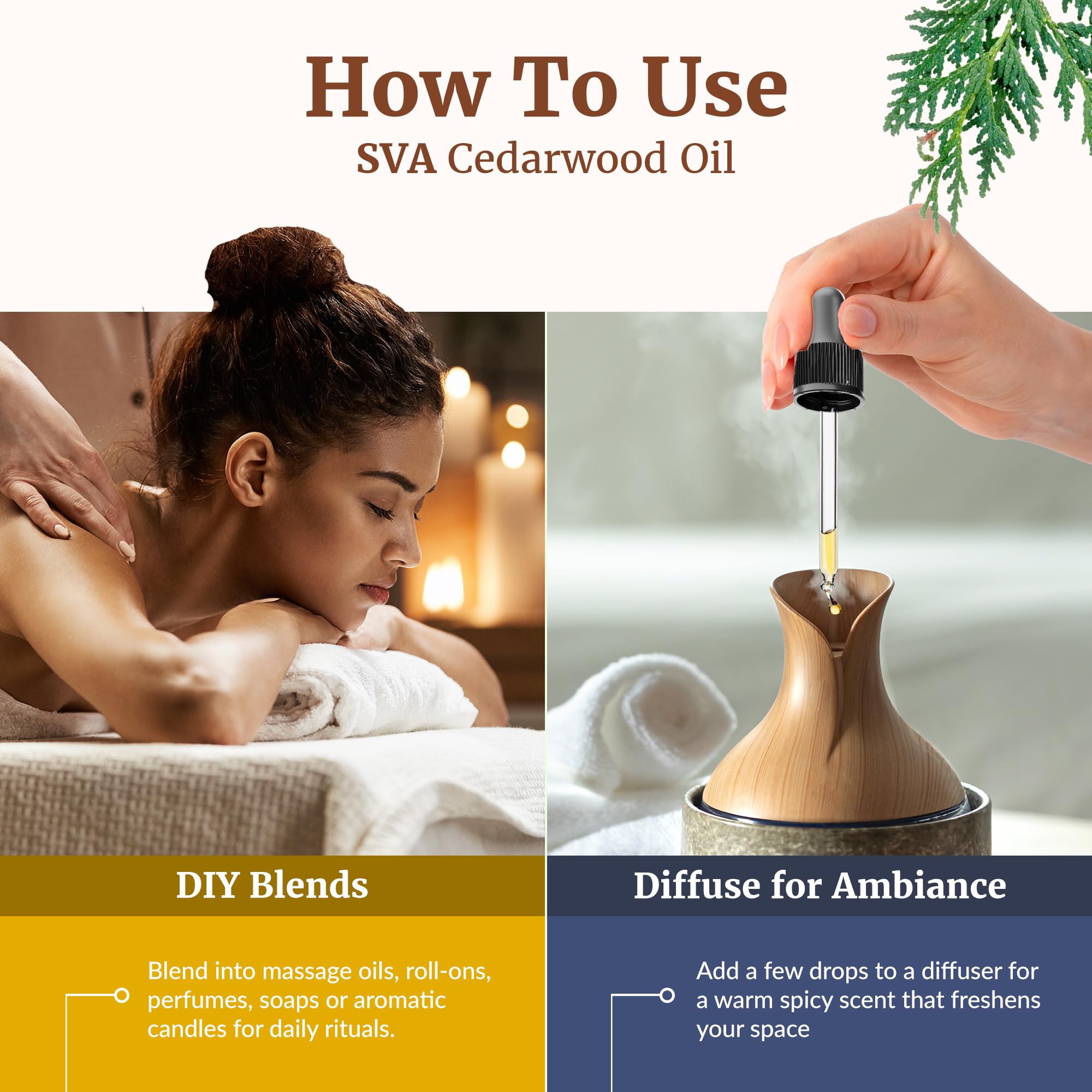 Massage corporel avec huile de cèdre SVA Organics après dilution