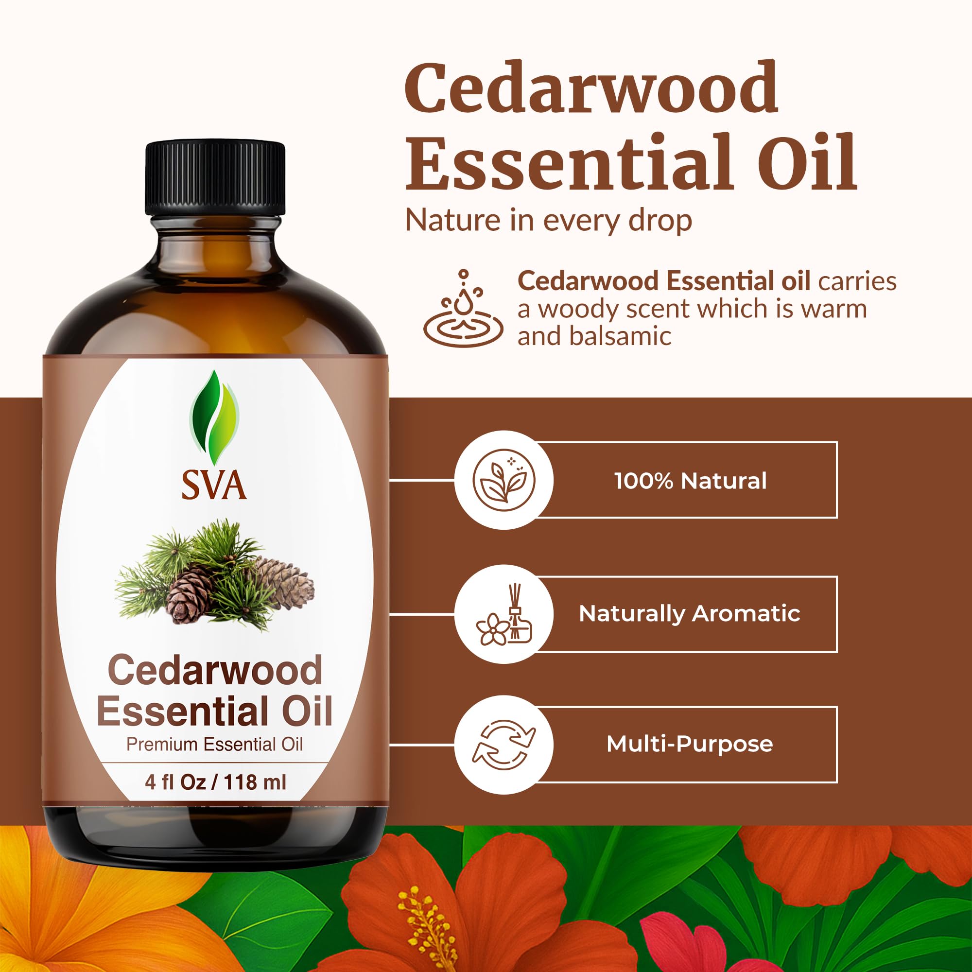 Huile de cèdre SVA Organics pour soin peau, diluer avant application