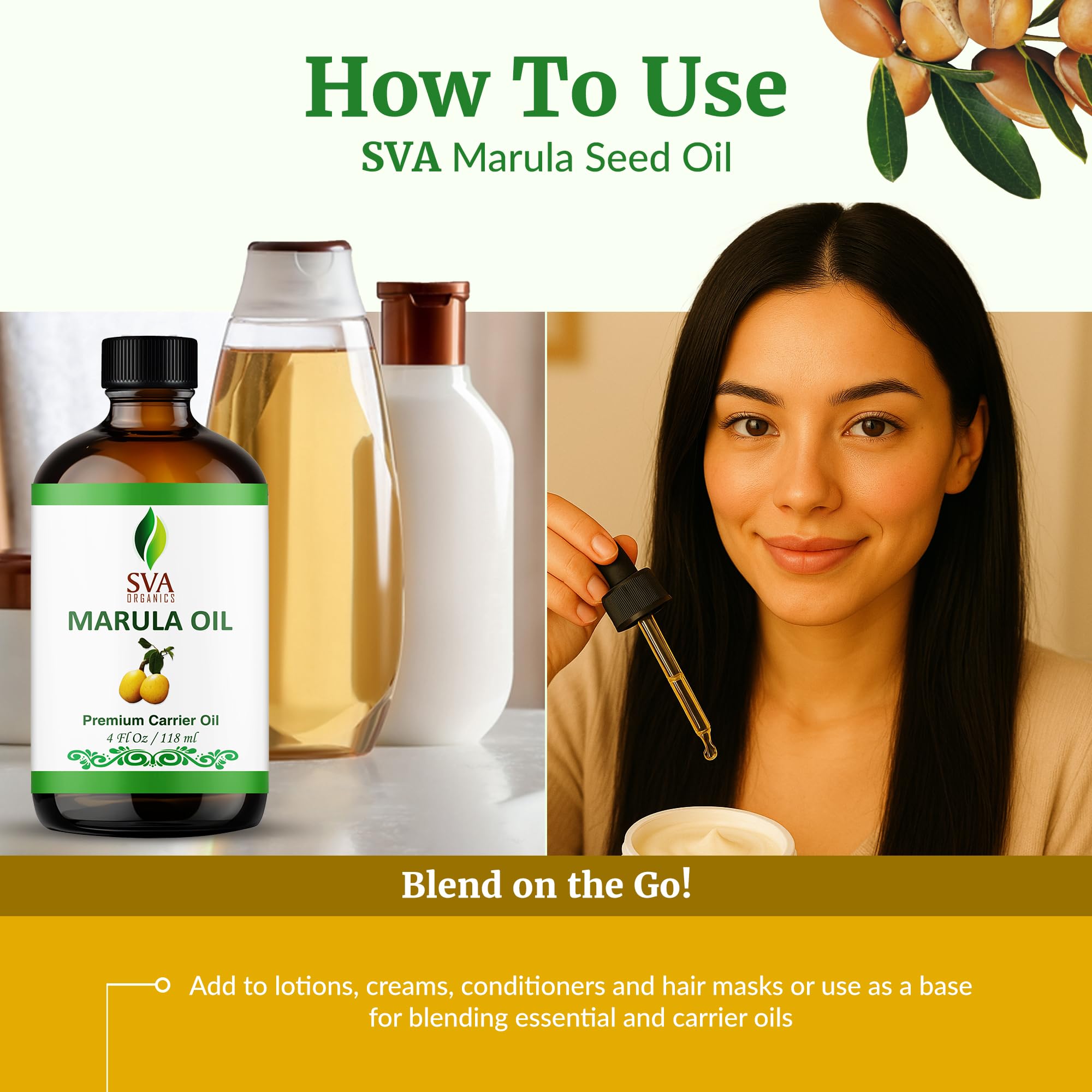 SVA Organic Huile Marula – ajout facile à vos crèmes pour hydratation enrichie.