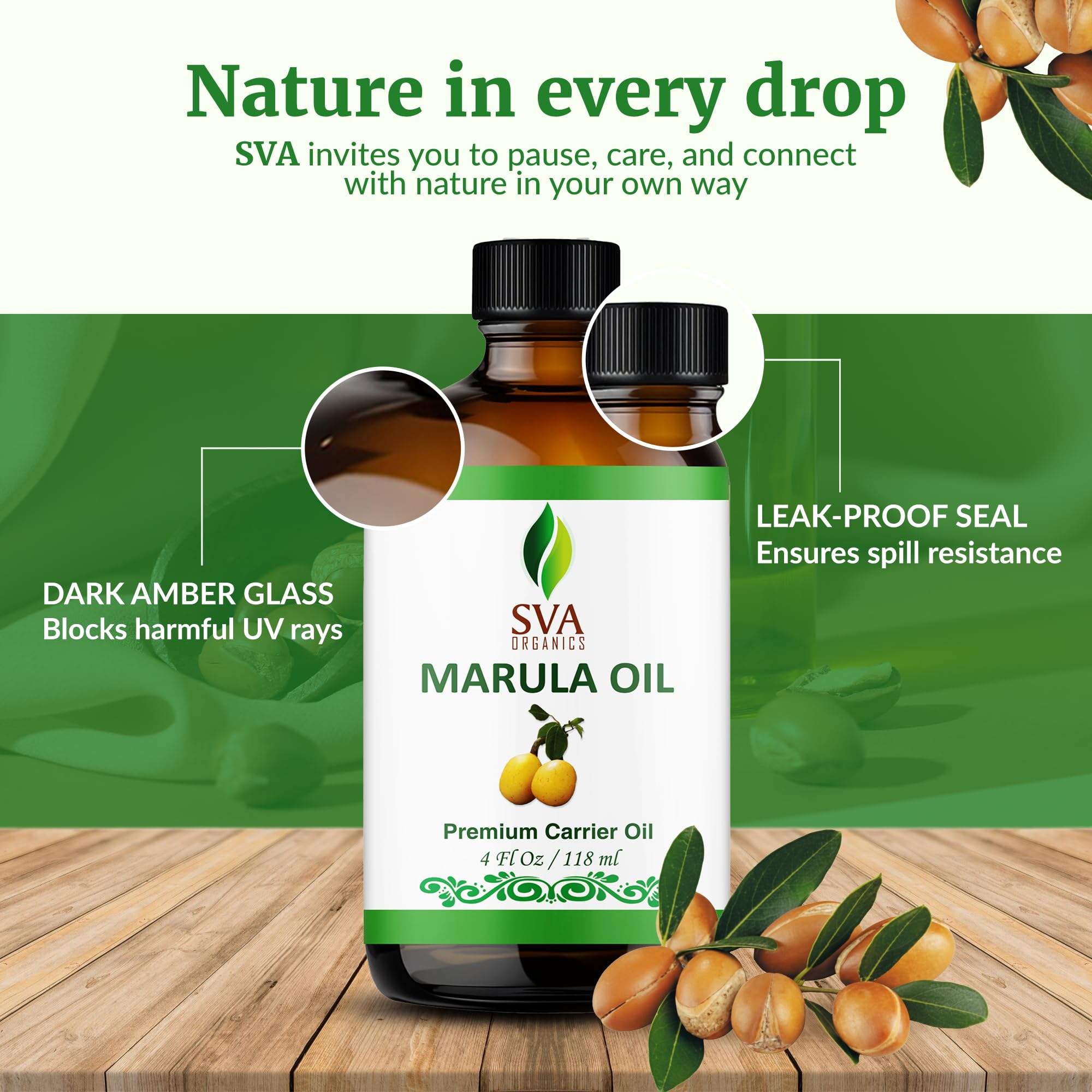 SVA Organic Huile Marula – massage corporel pour peau nourrie et souple.
