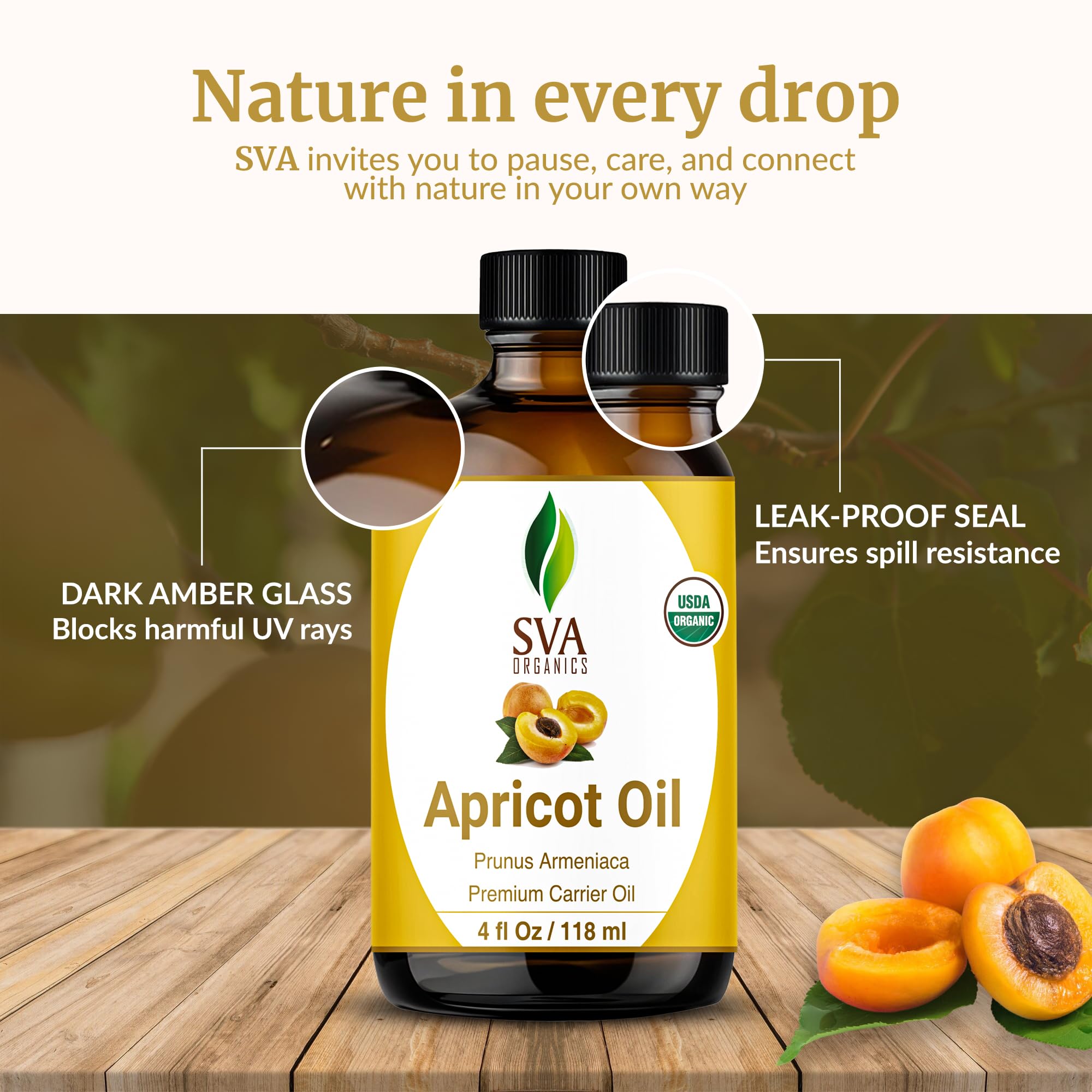 SVA Organics huile noyau d'abricot — texture légère, facile à mélanger dans crèmes