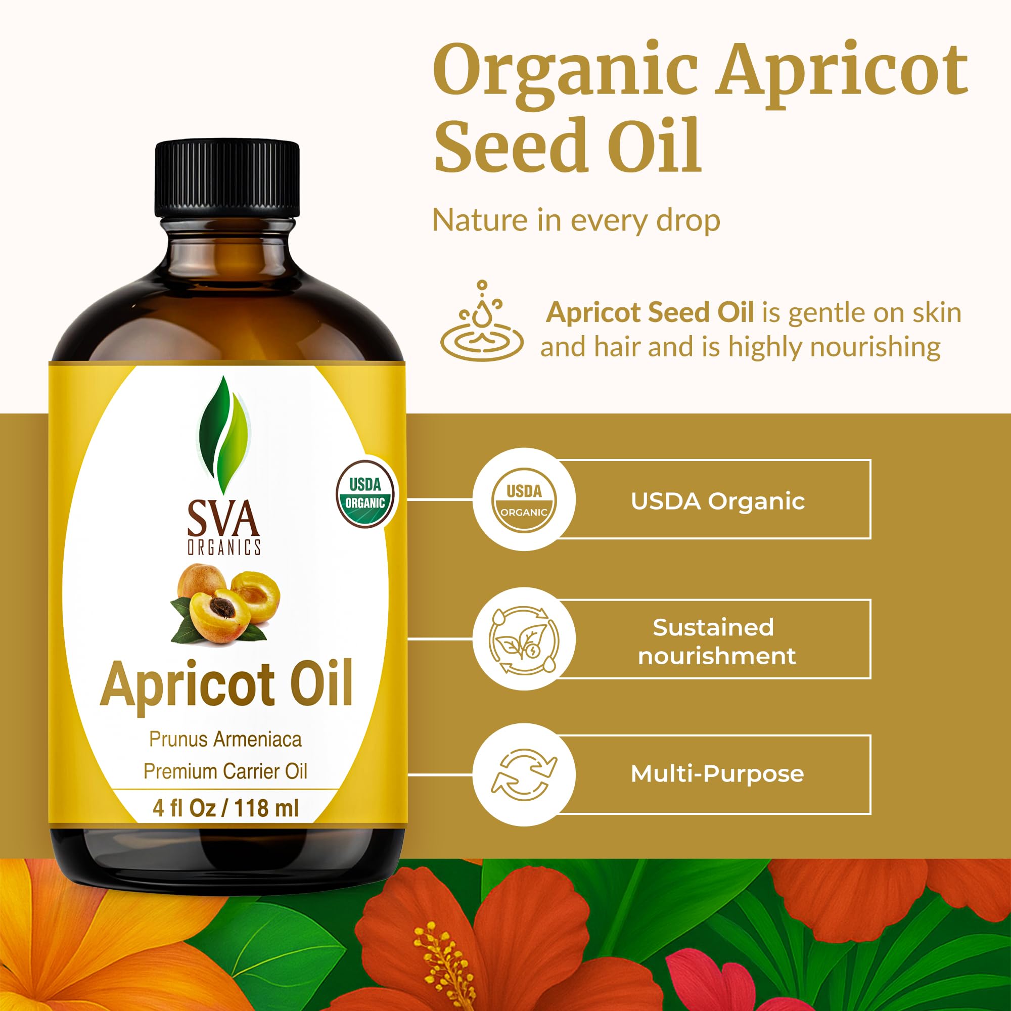 SVA Organics huile noyau d'abricot — pipette, application précise visage et cheveux