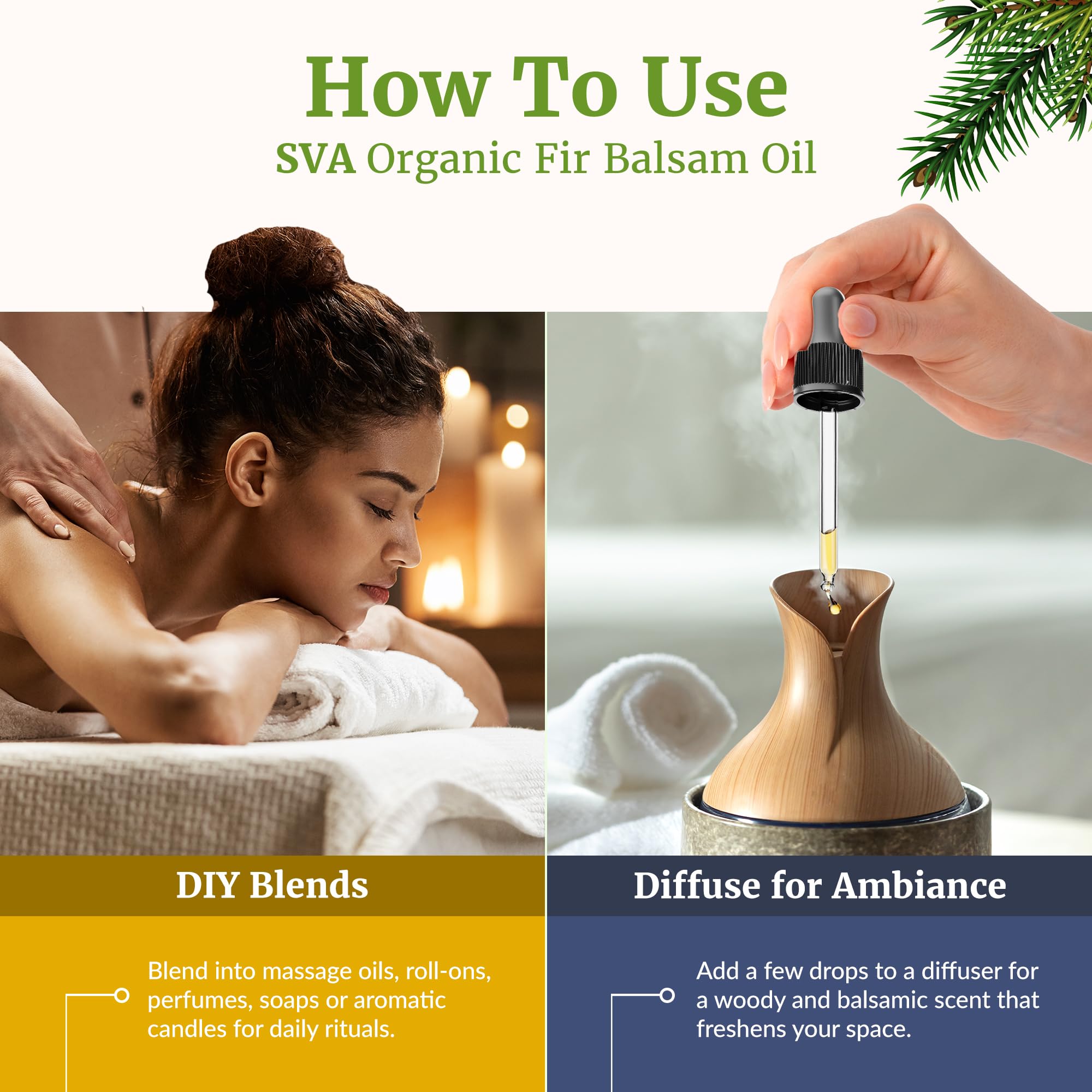 Savon et bougie faits maison parfumés sapin balsam SVA Organics.