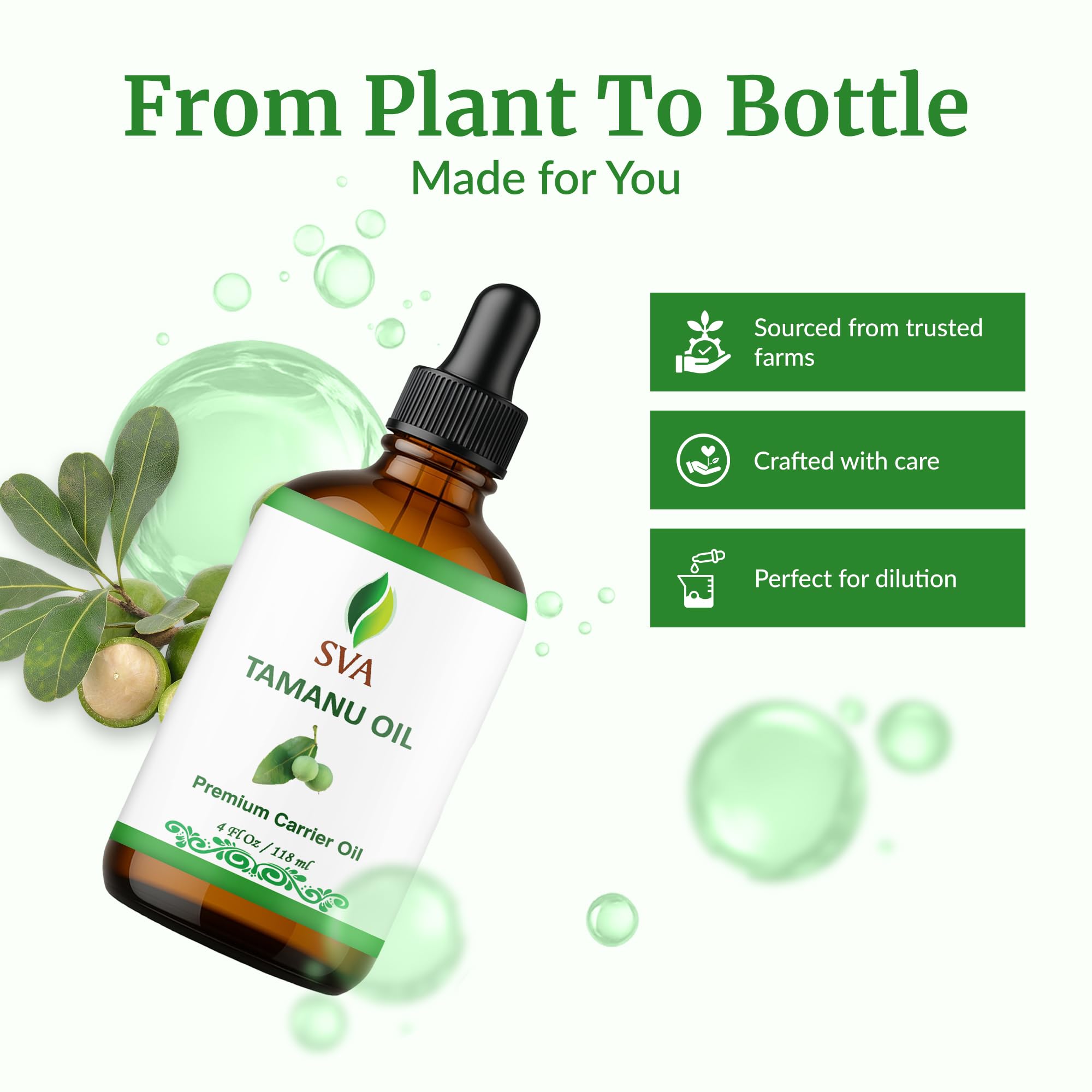 Tamanu Oil SVA ORGANICS pour cheveux et cuir chevelu en profondeur.