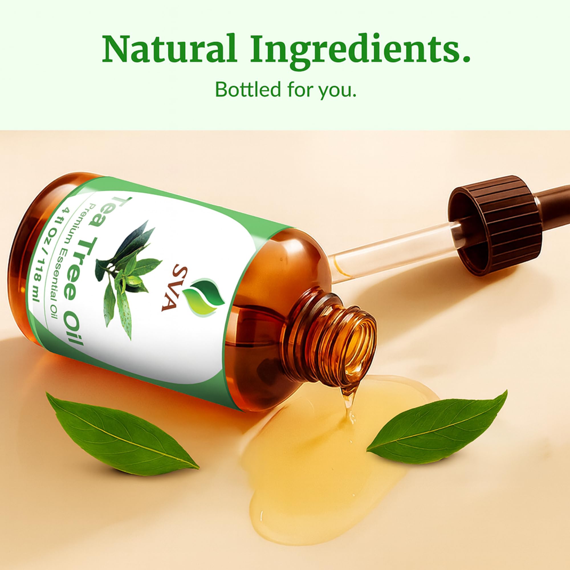 Massage corporel avec SVA Tea Tree Oil, senteur fraîche et terreuse.