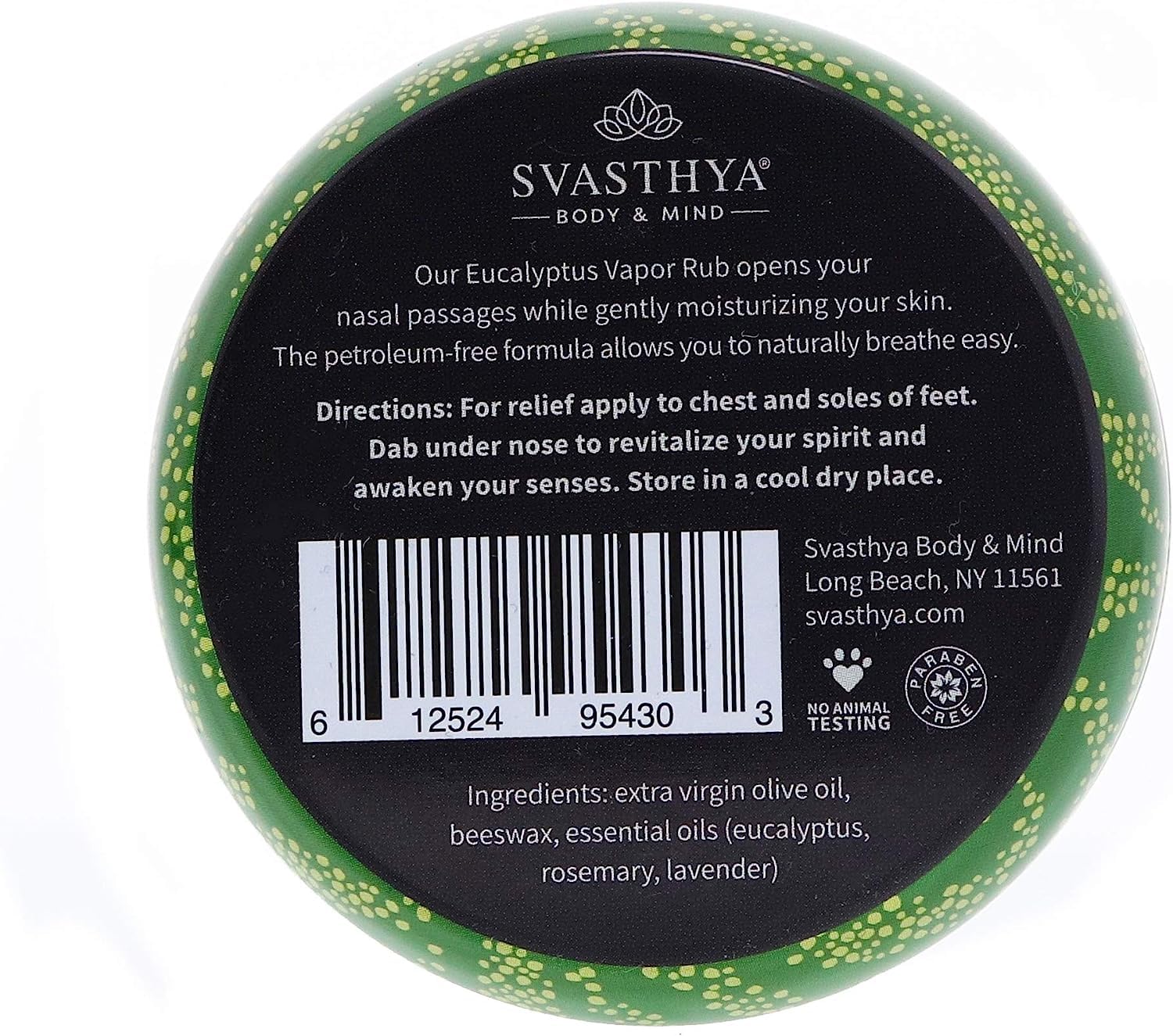 Svasthya Eucalyptus Vapor Rub, application près du nez, soutien naturel des voies respiratoires.