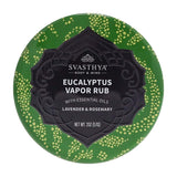 Svasthya Eucalyptus Vapor Rub, bouteille visible, favorise respiration naturelle et hydratation de la peau.