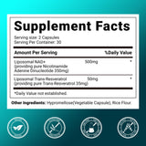 Svovita NAD – étiquette du produit, indication de la formulation liposomale et absorption.