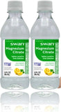 Étiquette Swan Magnesium Citrate visibles avec les instructions d’utilisation.