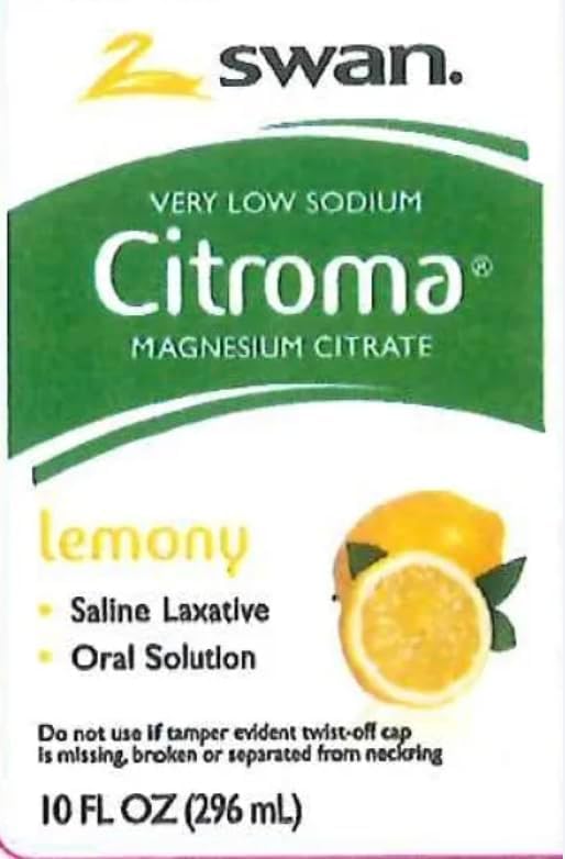 Goût citron Swan Magnesium Citrate, flacon prêt à boire.