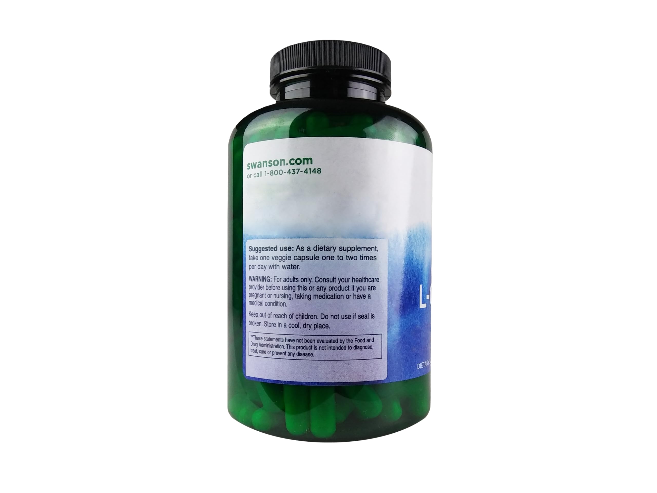 Swanson Acétyl L-Carnitine 500MG, étiquette-produit, bénéfice antioxydant et bien-être neuronal
