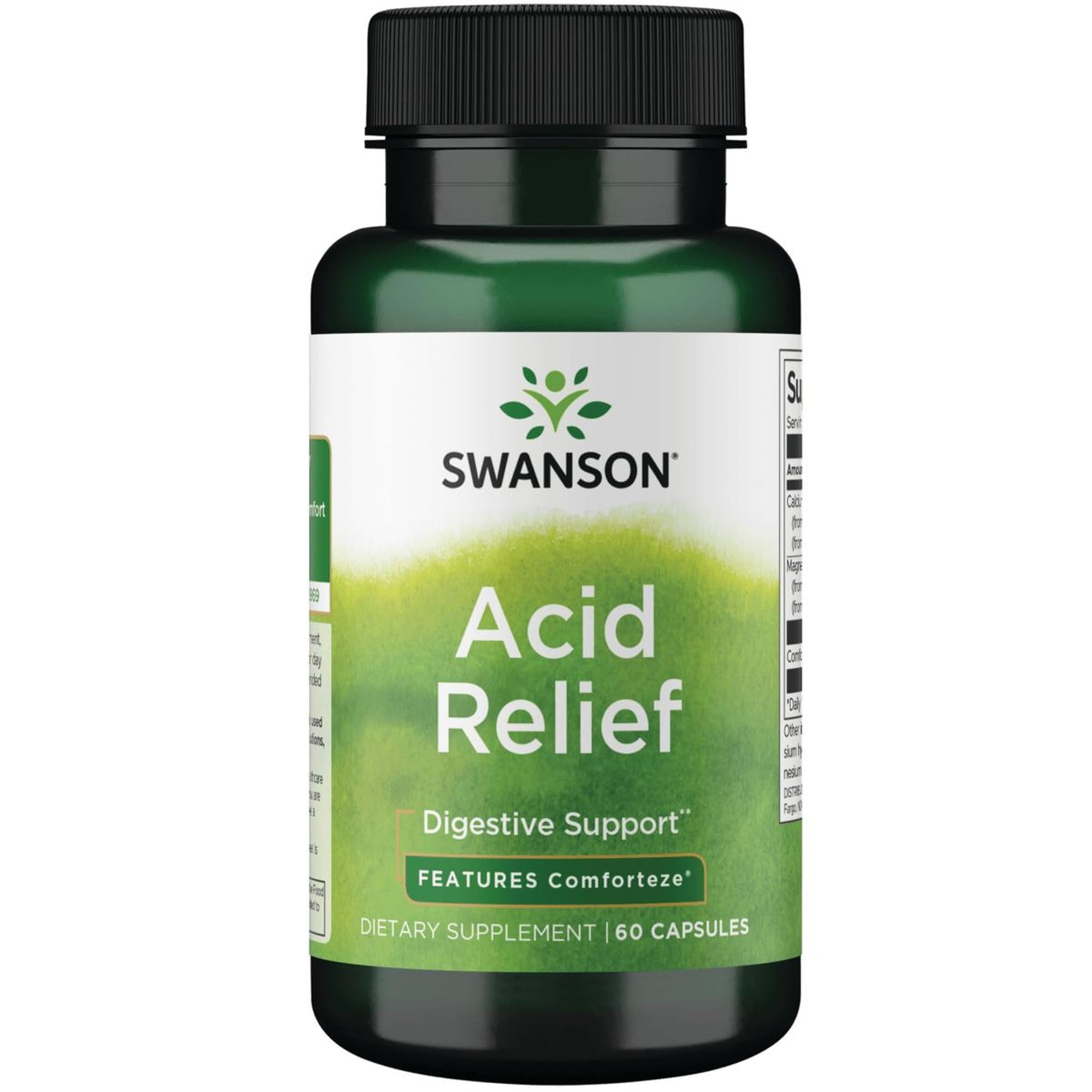 Swanson Acid Relief : image de la bouteille avec 60 gélules pour le soutien digestif.