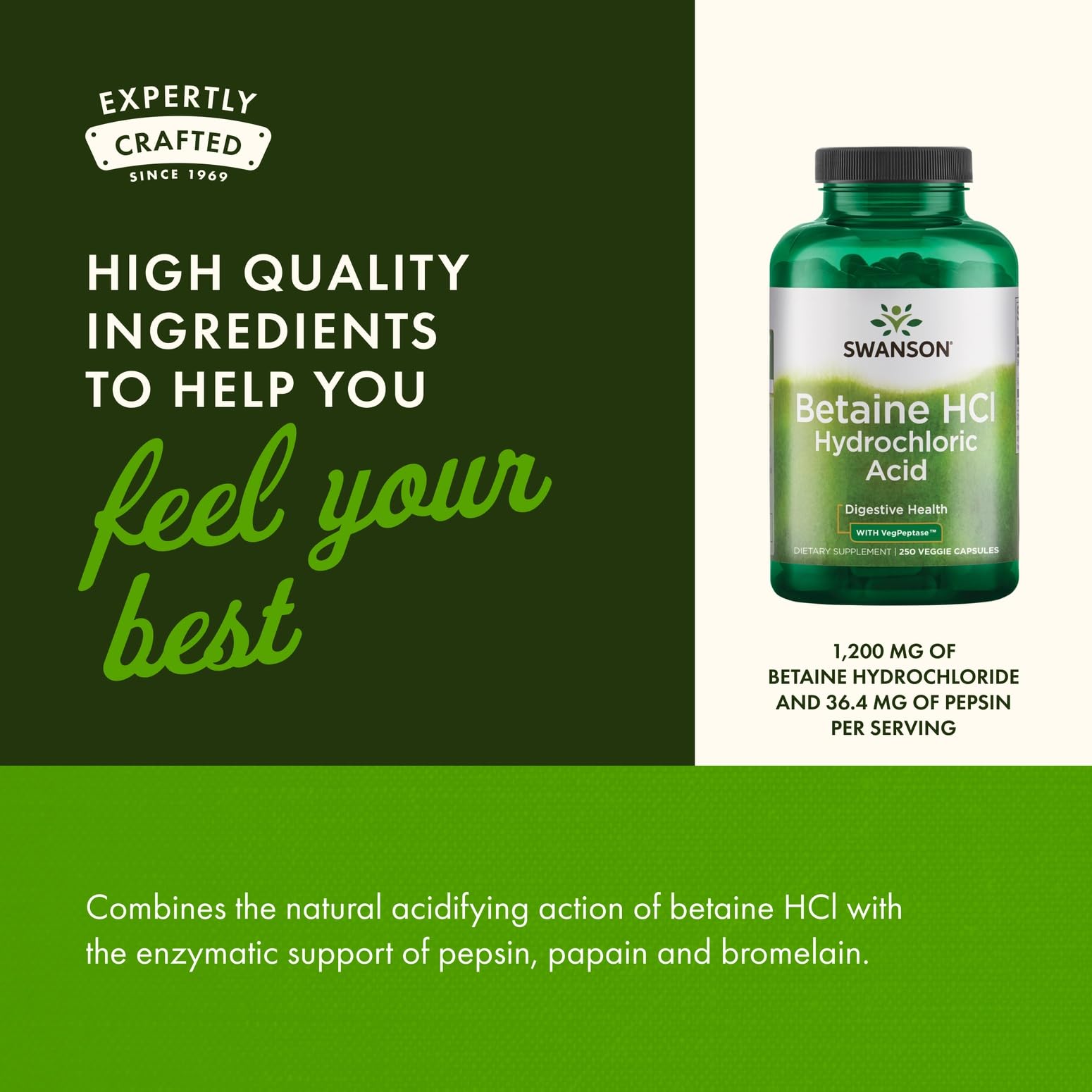 Swanson Acide chlorhydrique Pepsine – emballage complet et protège.