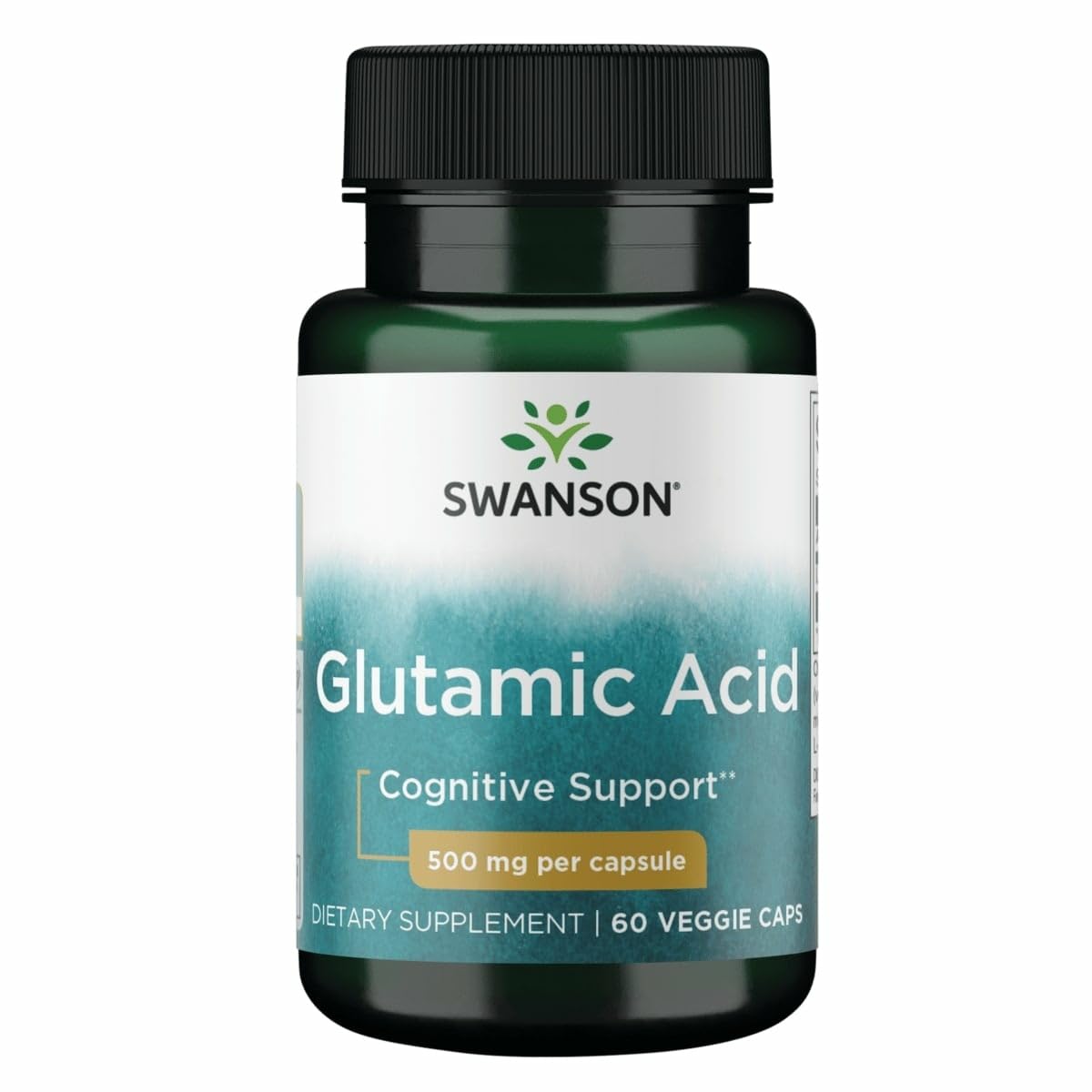 Swanson Acide glutamique 500 mg, bouteille recto – soutien mémoire potentiel.
