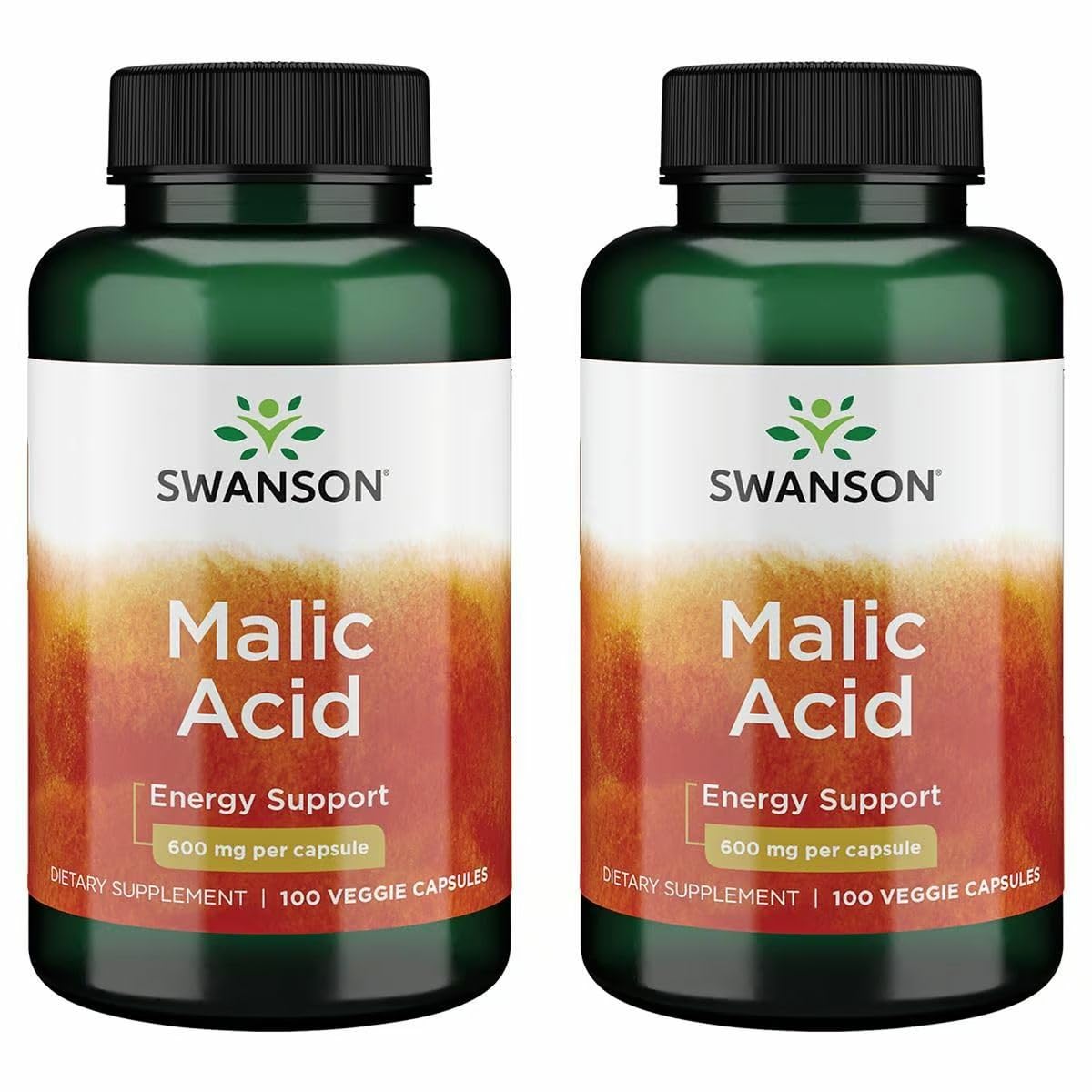 Swanson Acide malique – bouteille de capsules, soutien potentiel à l'énergie au quotidien.