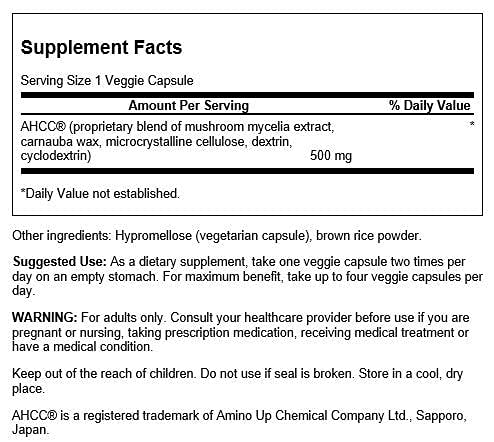 Swanson AHCC, bouteille de 60 capsules végétales prête pour la routine.
