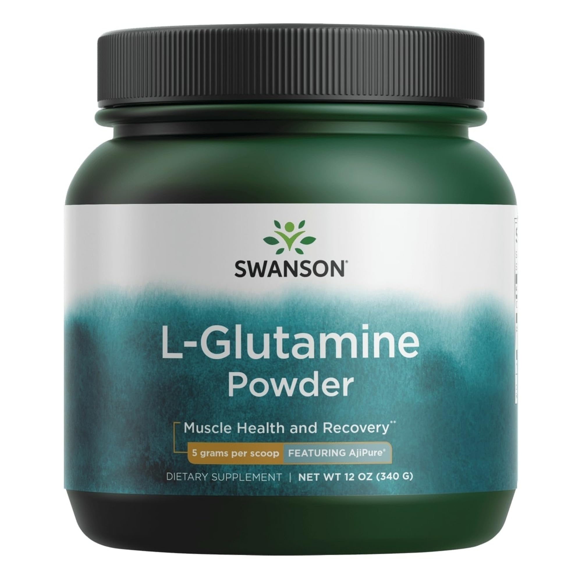 Swanson Ajipure L-Glutamine en poudre dans une bouteille de 340 g prête à l'emploi.
