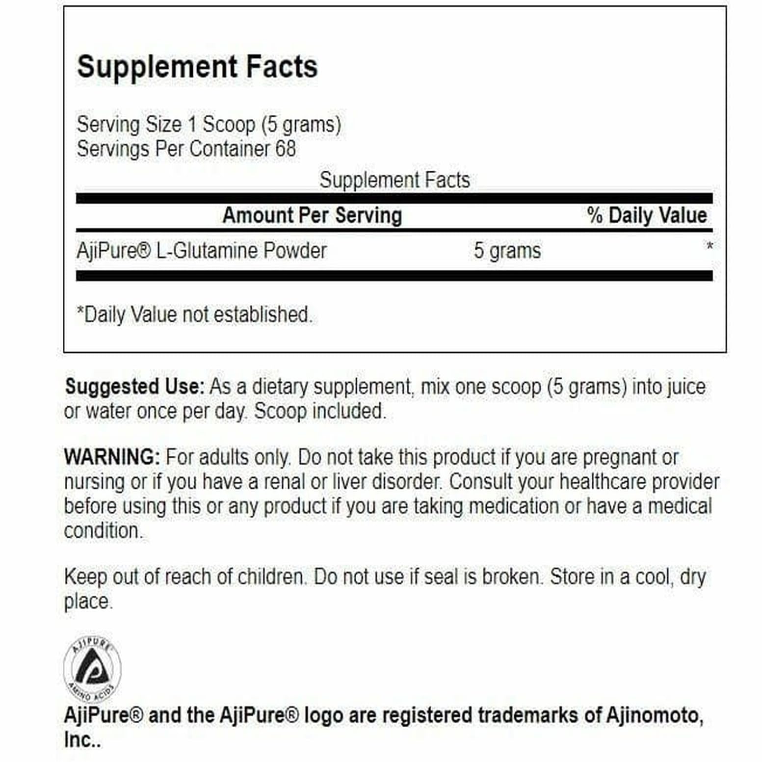 Cuillère-doseuse Swanson Ajipure L-Glutamine pour doser facilement.