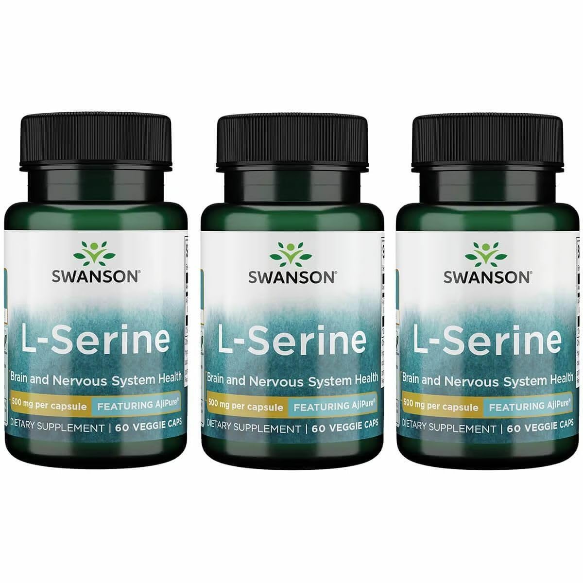 Swanson Ajipure L-Serine, bouteille de gélules végétales, potentiel soutien cognitif.