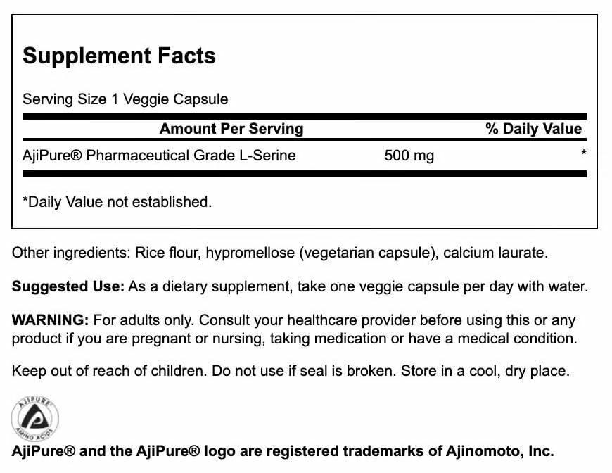 Swanson Ajipure L-Serine – Capsules végétales – format pratique pour usage quotidien