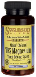 Swanson Albion Chelated TRS Magnésium, flacon de 60 tablettes, soutien digestif et absorption optimale.