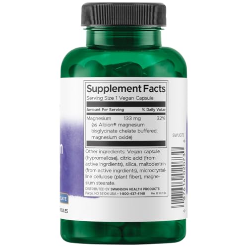 Swanson Albion Magnésium Chelate - étiquette mettant en avant absorption optimale possible.