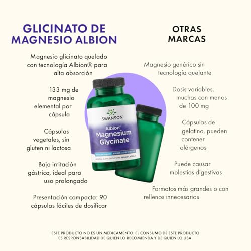 Swanson Albion Magnésium Chelate - formule complète avec ingrédients végétaux.