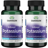 Swanson Albion Potassium 99 mg, bouteille de capsules, soutien l'énergie et l'équilibre électrolytique.