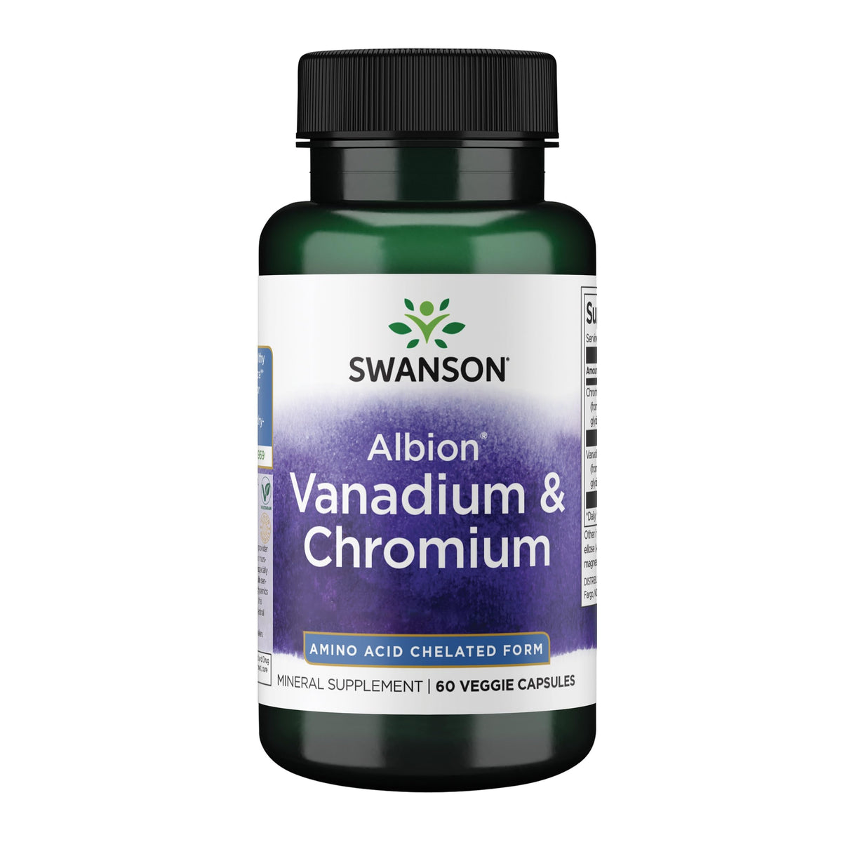 Bouteille Swanson Albion Vanadium et Chrome, gélules végétales pratiques pour le quotidien.