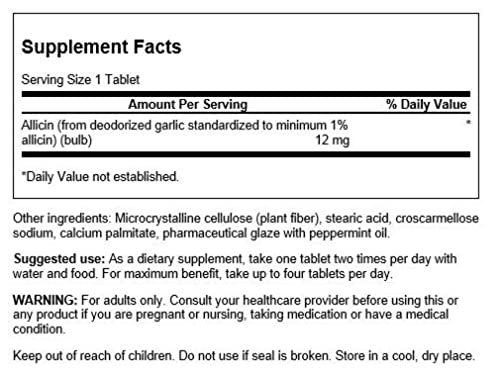 Swanson Allicin: comprimés de 12 mg pour usage quotidien.