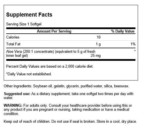 Swanson Aloe Vera bouteille de 100 gélules, usage quotidien potentiel.