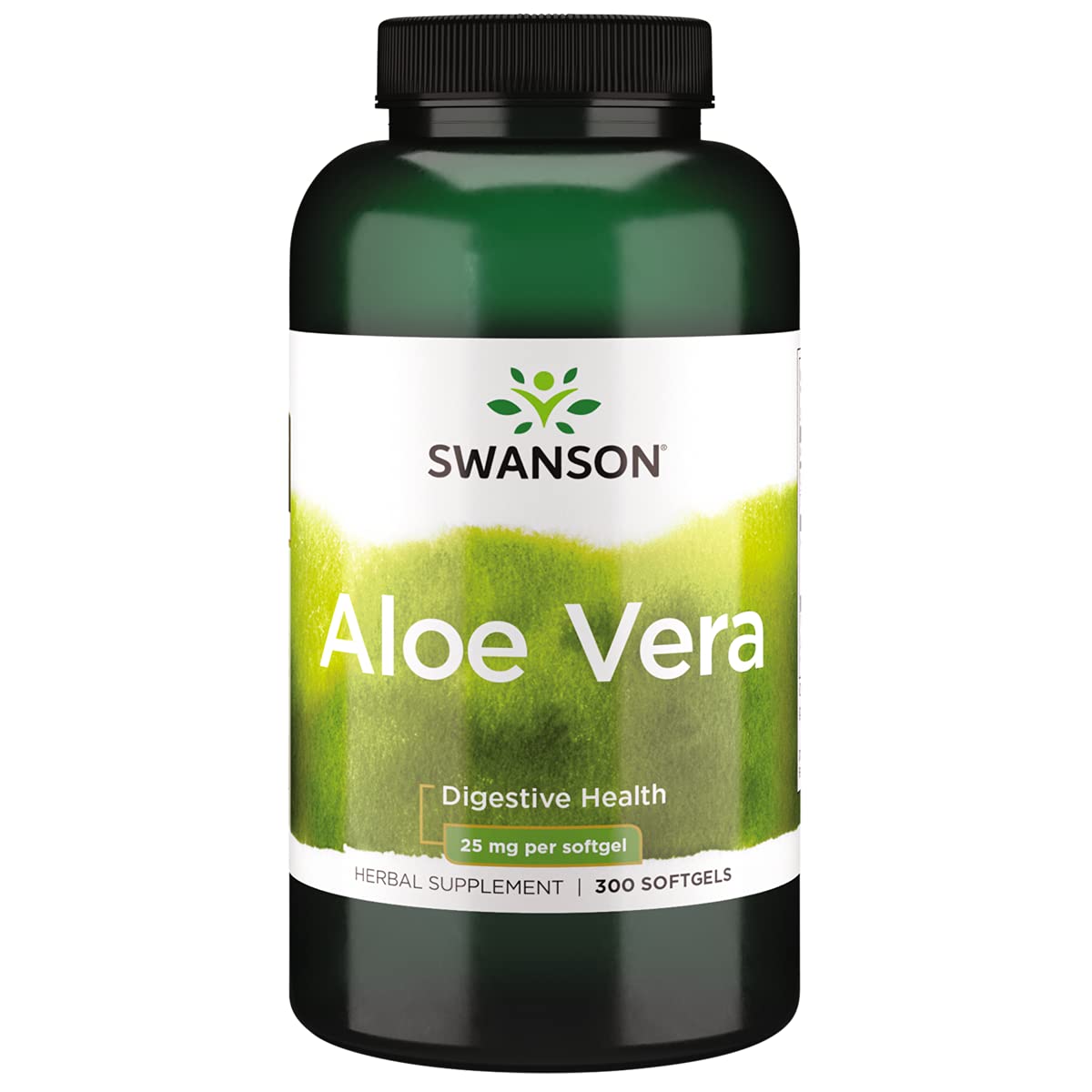 Swanson Aloe Vera: bouteille de gélules montrant le format pratique pour le soutien digestif potentiel.