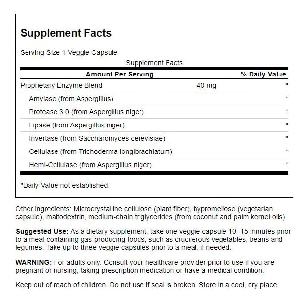 Swanson Anti-Gas Enzyme – capsules végétales pratiques pour digestion quotidienne.