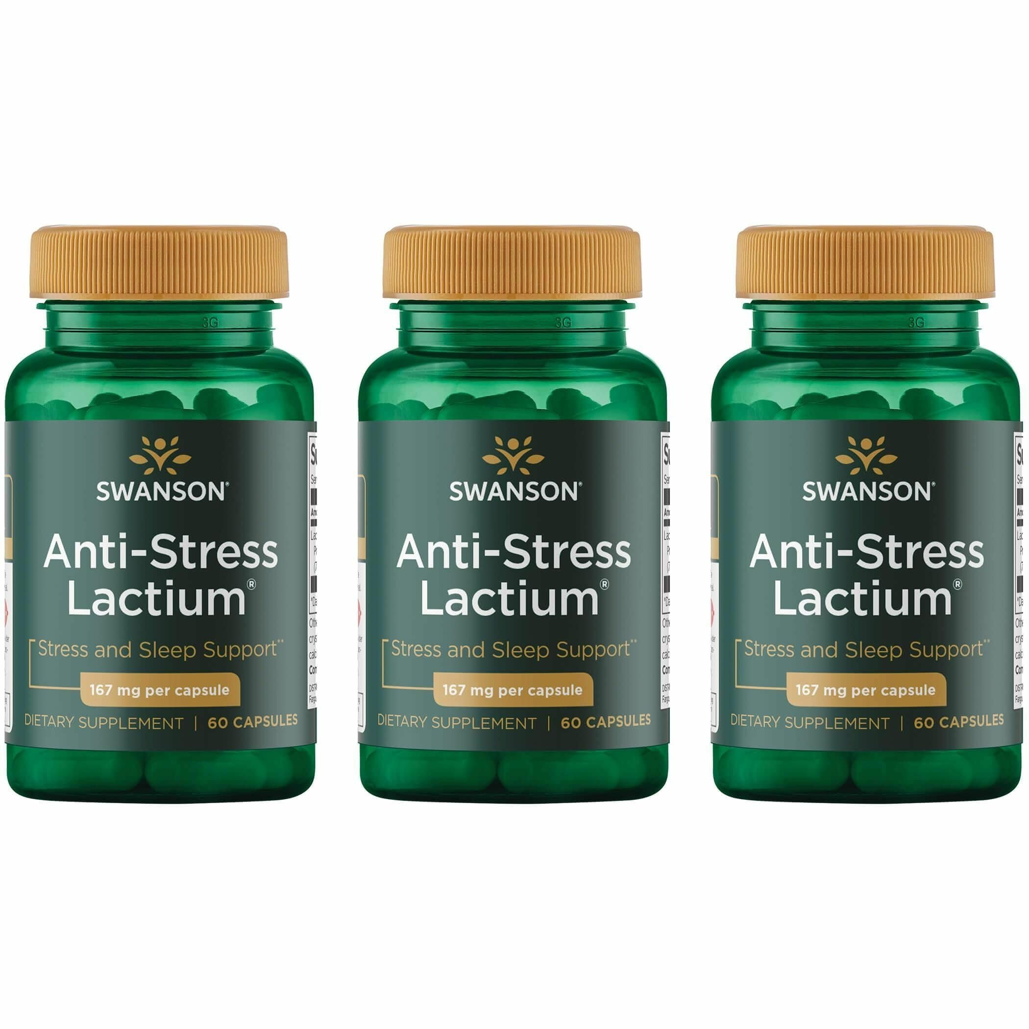 Swanson Anti-Stress Femme Lactium – boîte visible, soutien au stress et relaxation quotidienne.