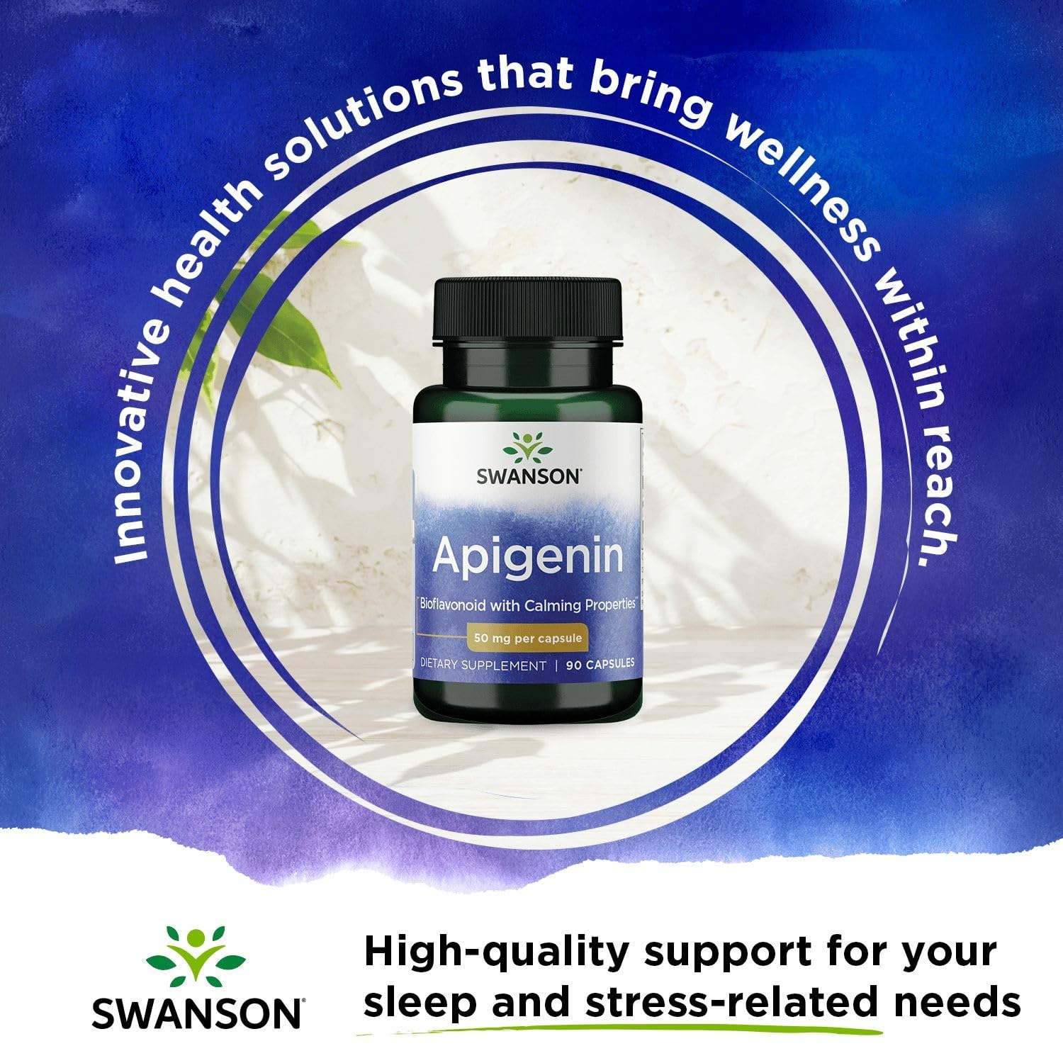 Swanson Apigenin 50 mg — pack 4x90 gélules, pratique pour une routine nocturne.