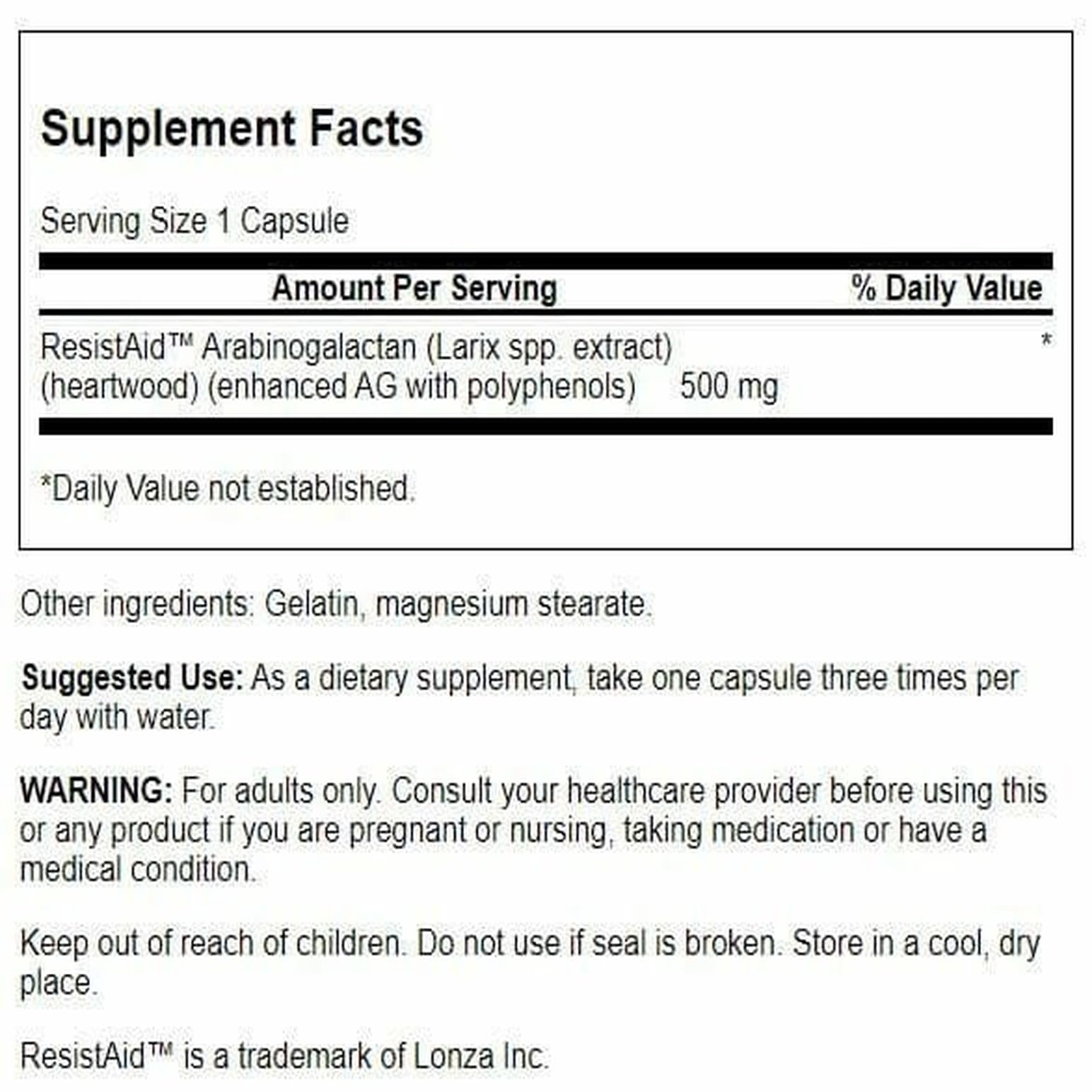 Swanson arabinogalactane meleze capsules: prise quotidienne pratique.