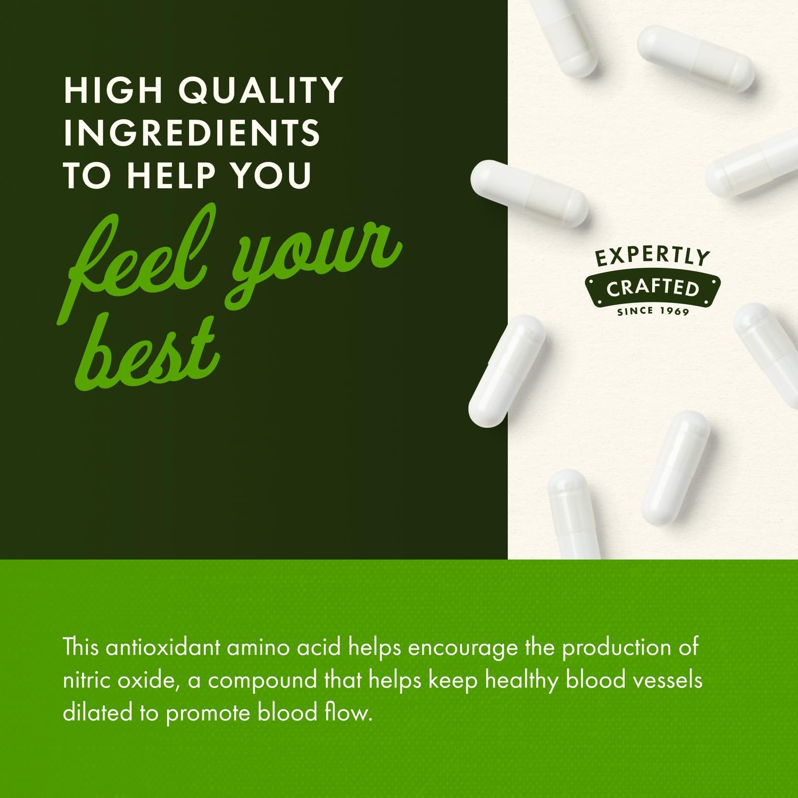 Swanson L-Arginine 850 mg, emballage stockable et stockage facile.