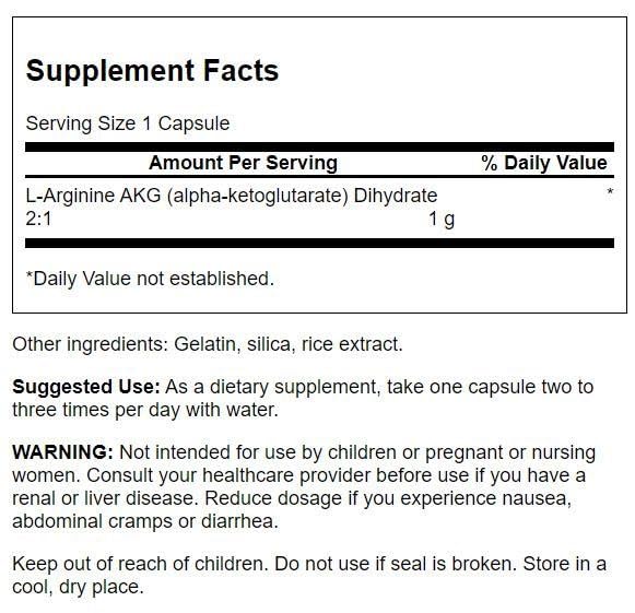 Swanson arginine AKG – capsules, dosage quotidien possible pour l’endurance.