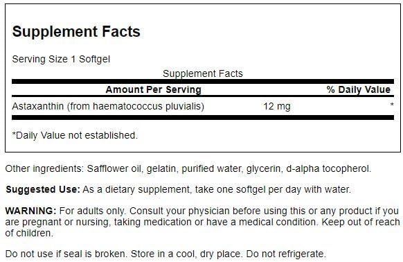Swanson Astaxanthine 12 mg – Gelules prêtes à l’emploi pour l’entretien quotidien.