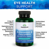 Swanson Astaxanthine et Zeaxanthine — peau et rétine protégées par l’antioxydant.