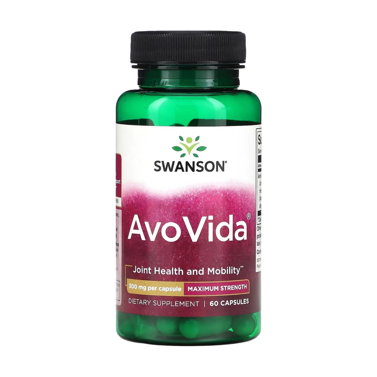 Swanson AvoVida : bouteille avec étiquette, potentiel soutien à la mobilité.