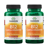 Swanson B12 cyanocobalamine, bouteille de capsules pour soutenir l'énergie au quotidien.