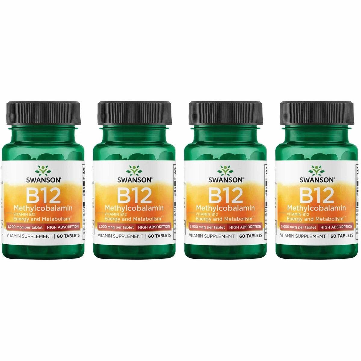 Swanson B12 méthylcobalamine, bouteille recto, énergie potentielle et soutien nutritionnel