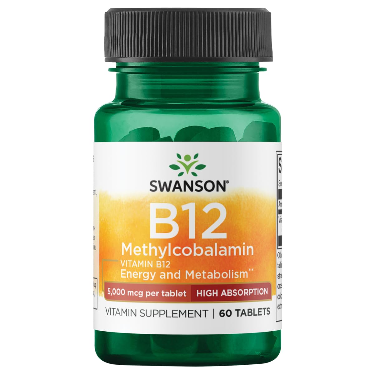 Swanson B12 méthylcobalamine – bouteille: forme active et absorption optimisée.