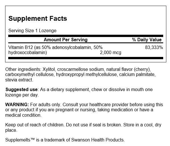 Swanson vitamine B-12 sublinguale activée, emballage pratique, usage quotidien pour le bien-être