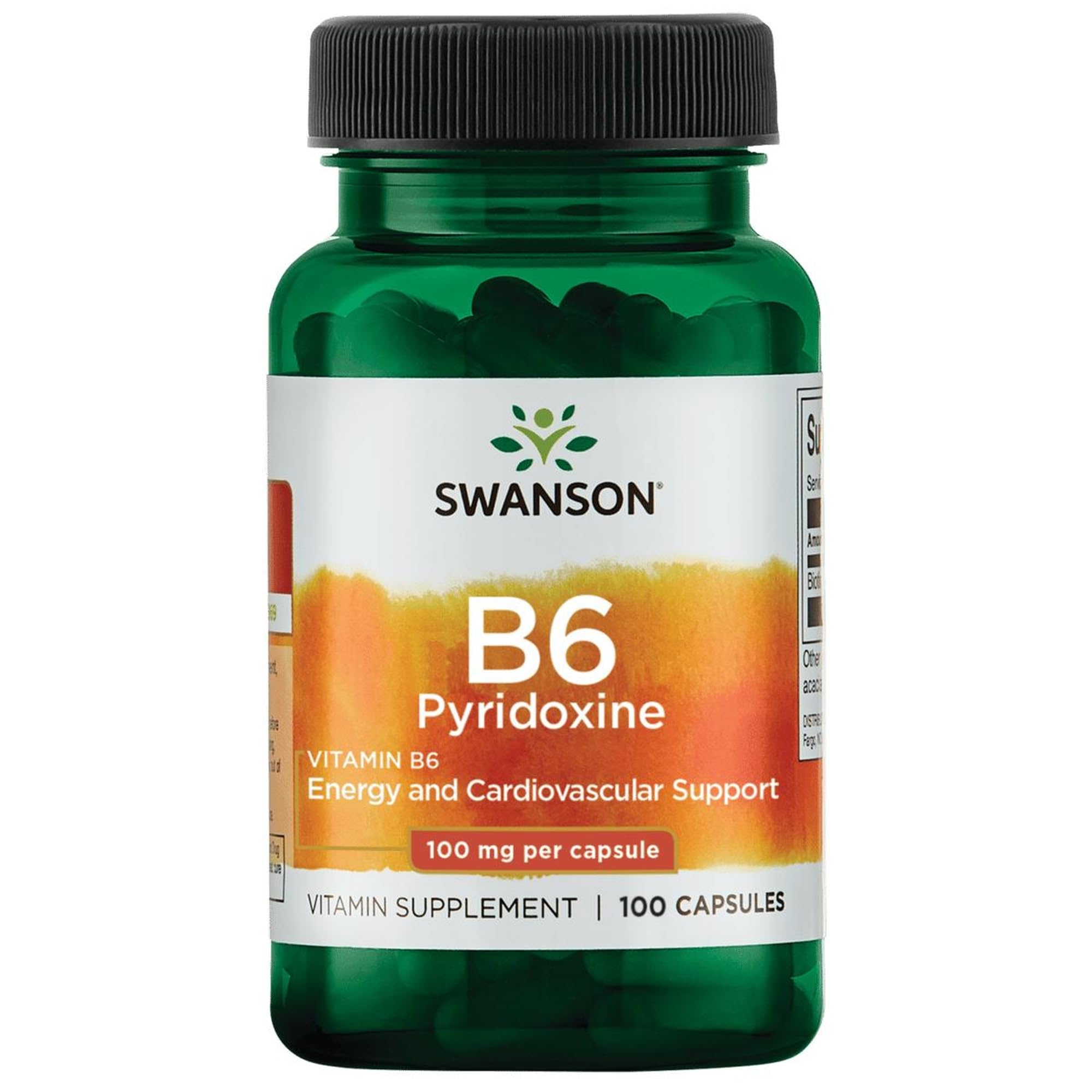 Swanson B-6 capsules: énergie et métabolisme soutenus par des nutriments essentiels.