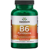 Gélules Swanson B6 Pyridoxine dans la bouteille, soutien énergie et métabolisme