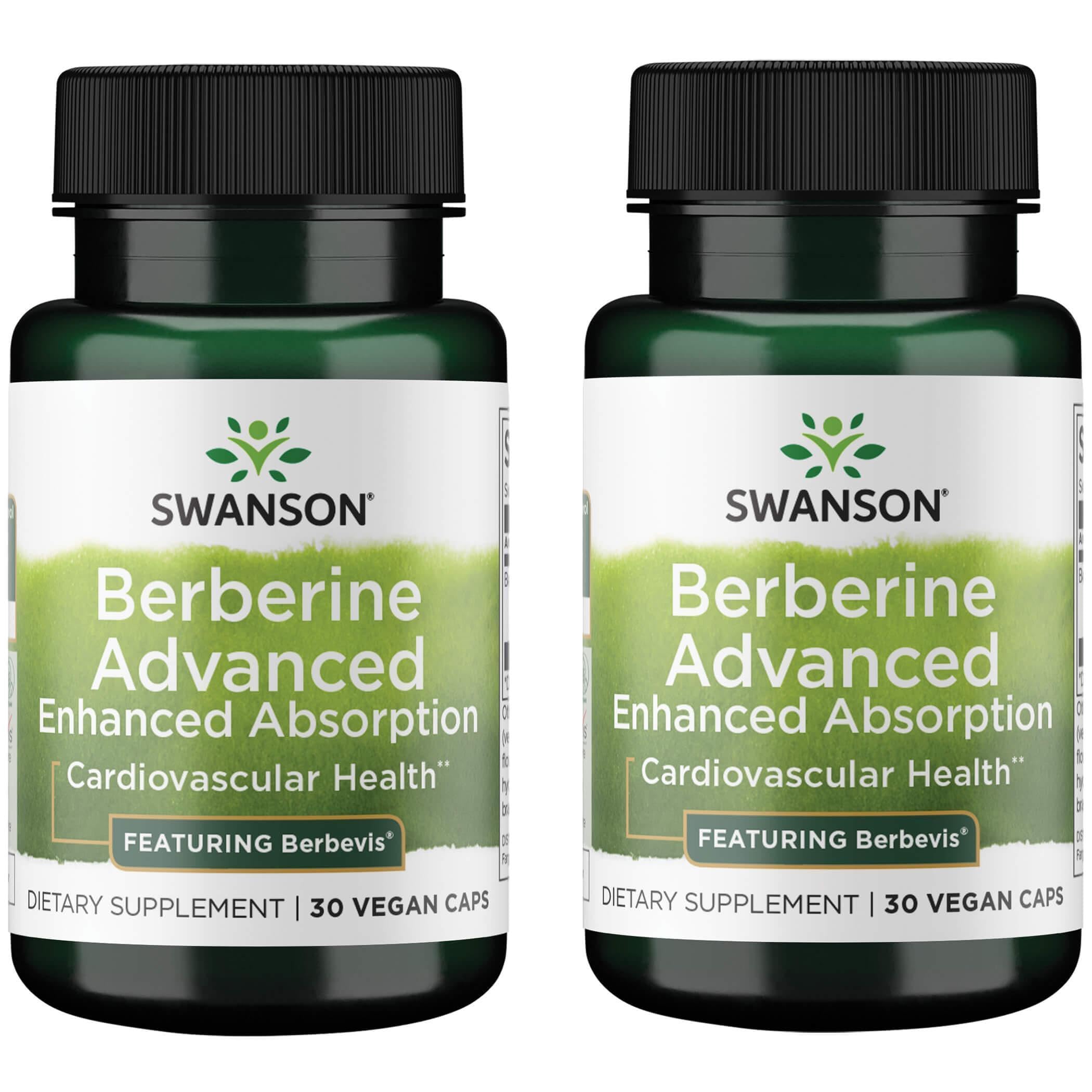 Swanson Berberine Advanced: bouteille fermée, soutien potentiel à la santé générale.